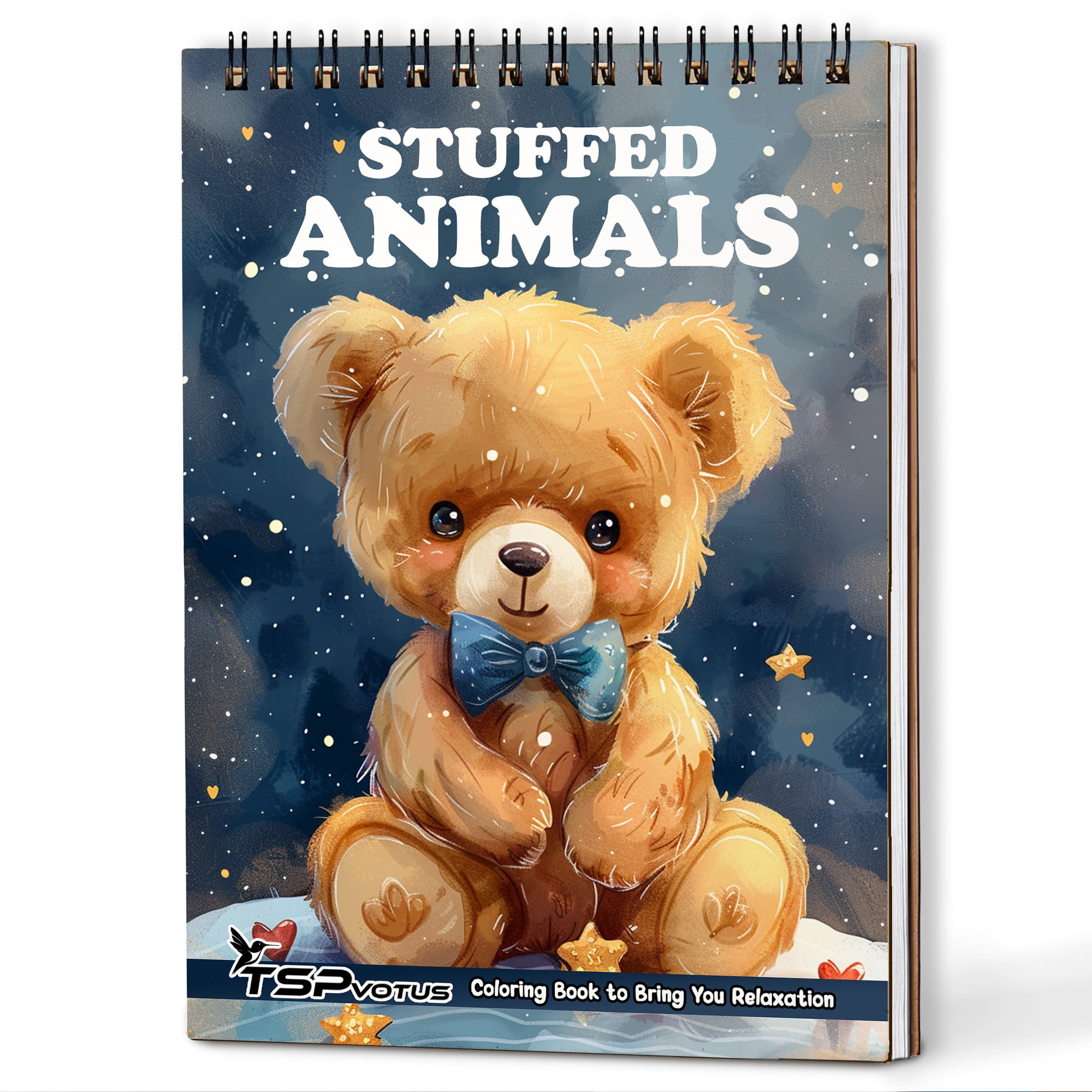 TSPVOTUS Stuffed Animals Spiral Bound Adults Coloring Book, A5 Wooden ...