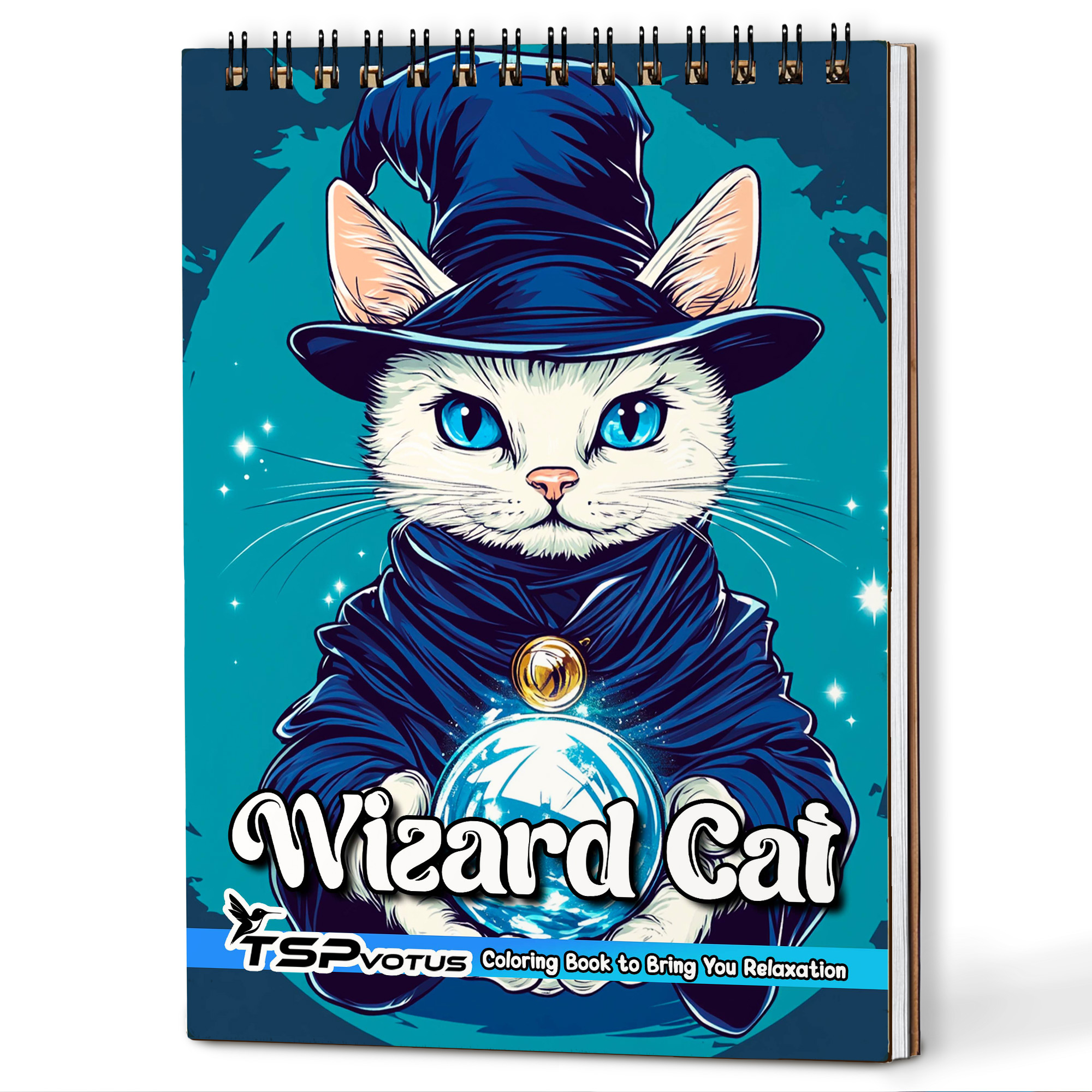 TSPVOTUS Wizard Cat Spiral Bound Adult Coloring Book, A5 Wooden Cover ...