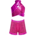 thumbnail image 1 of TSSOE 2-piece Sequins Jazz Hip Hop Dance Outfits for Girls Sleeveless Criss Cross Back Crop Top with Shorts Set Dancewear Hot Pink 14, 1 of 7