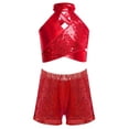 thumbnail image 1 of TSSOE 2-piece Sequins Jazz Hip Hop Dance Outfits for Girls Sleeveless Criss Cross Back Crop Top with Shorts Set Dancewear Red 6, 1 of 7