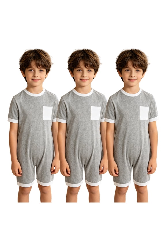 3 Pieces Kids Boys Autism Sensory Romper Anti-strip Jumpsuit Bodysuit with Zipper Back Adaptive Clothing Grey 14