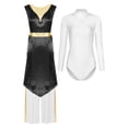 thumbnail image 1 of TSSOE 3pcs Women Liturgical Worship Dance Overlay Dress + Leotard +pants Set Church Choir Performance Black S, 1 of 6