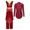 thumbnail image 1 of TSSOE 3pcs Women Liturgical Worship Dance Overlay Dress + Leotard +pants Set Church Choir Performance Burgundy M, 1 of 6