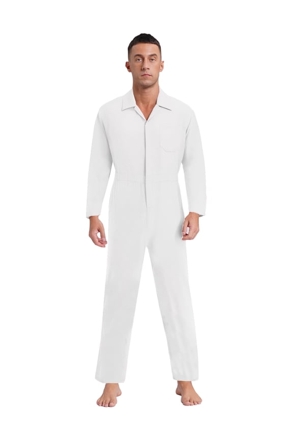 Adult Men Work Bodysuit One-piece Workwear Fashion Wear-resistant Work Clothing Mechanic Uniform White S