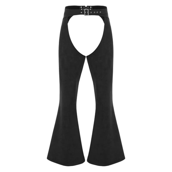 TSSOE Adult Women Mens Western Faux Suede Hollow Out Trousers Wide Leg Long Pants Cowgirl Cowboy Clothes Black M