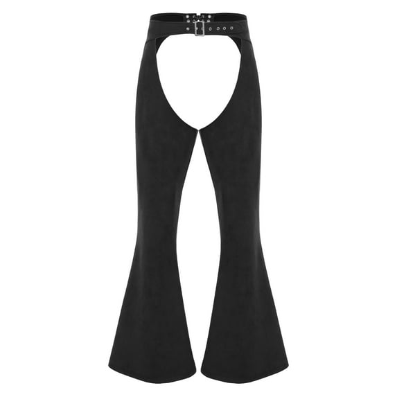 TSSOE Adult Women Mens Western Faux Suede Hollow Out Trousers Wide Leg Long Pants Cowgirl Cowboy Clothes Black XXL
