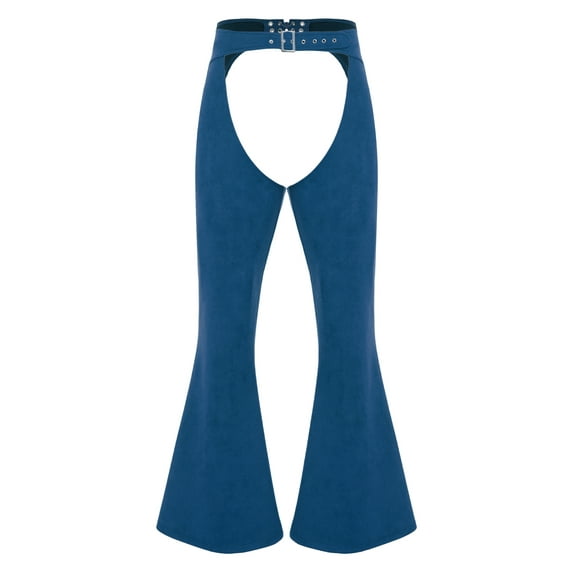 TSSOE Adult Women Mens Western Faux Suede Hollow Out Trousers Wide Leg Long Pants Cowgirl Cowboy Clothes Blue L