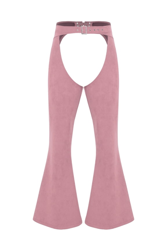 Adult Women Mens Western Faux Suede Hollow Out Trousers Wide Leg Long Pants Cowgirl Cowboy Clothes Pink 3XL