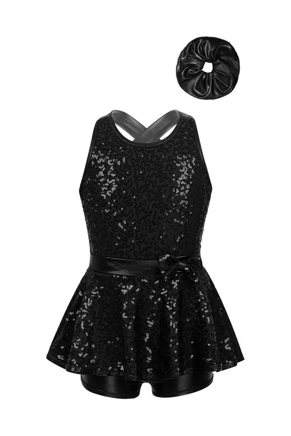 Ballet Dance Leotard Dress for Girls Jazz Hip Hop Latin Modern Dancing Clothes Cheerleading Uniform 6-16 Years Black 8