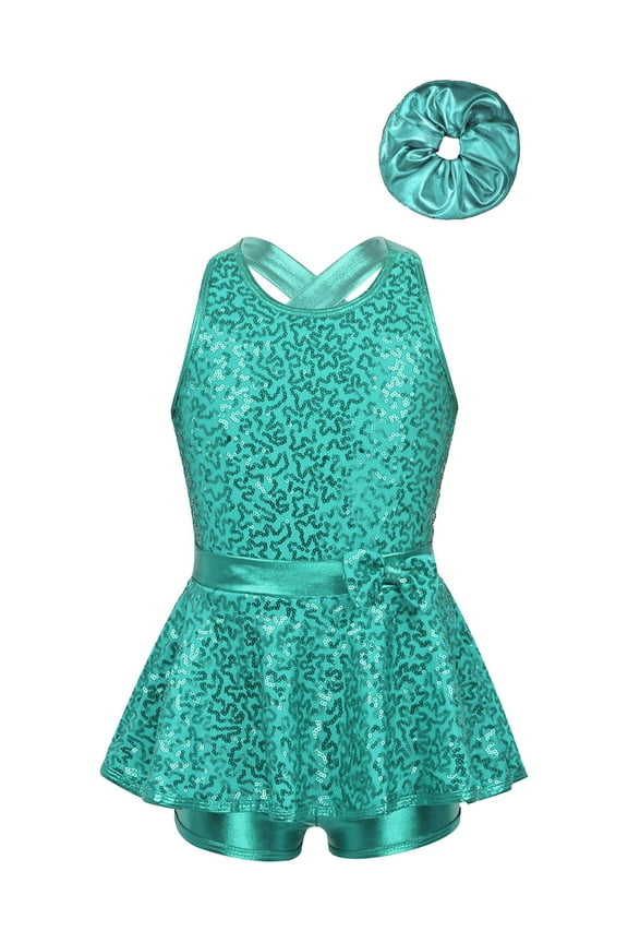 Ballet Dance Leotard Dress for Girls Jazz Hip Hop Latin Modern Dancing Clothes Cheerleading Uniform 6-16 Years Lake Green 6