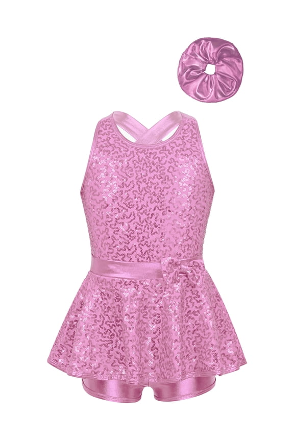 Ballet Dance Leotard Dress for Girls Jazz Hip Hop Latin Modern Dancing Clothes Cheerleading Uniform 6-16 Years Pink 12