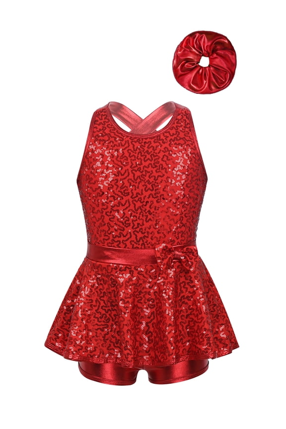 Ballet Dance Leotard Dress for Girls Jazz Hip Hop Latin Modern Dancing Clothes Cheerleading Uniform 6-16 Years Red 6