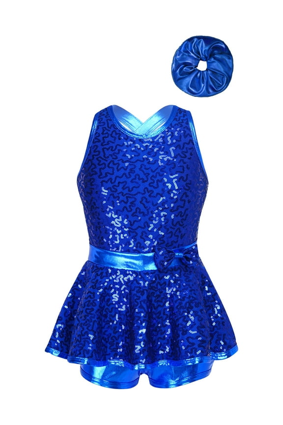 Ballet Dance Leotard Dress for Girls Jazz Hip Hop Latin Modern Dancing Clothes Cheerleading Uniform 6-16 Years Royal Blue 8