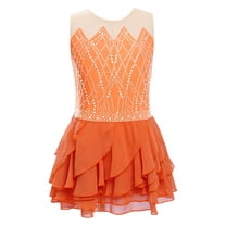 TSSOE Ballet Dance Leotard for Girls Shiny Rhinestones Gymnastic Jersey Dancewear Lyrical Figure Ice Skating Dresses Orange 4