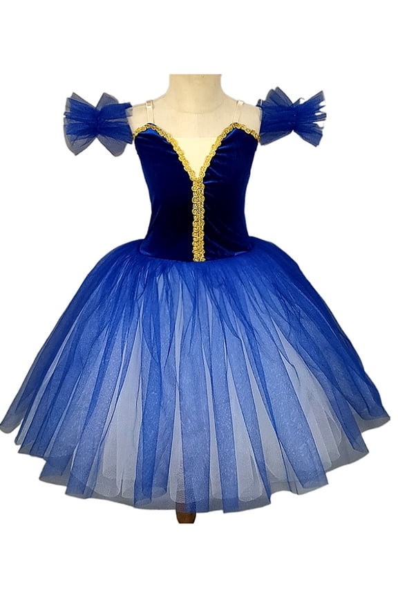 Ballet Leotard for Girls Dance Tutu Dress Children Ballroom Dancewear with Tulle Skirt Dancing Clothes Blue 11-12