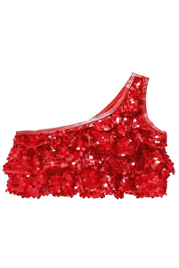 Big Girls Sparkle Dance Vest Top Athletic Shirts Sleeveless Cami Vest Hip Hop Jazz Dance Costume Camisole Red 6