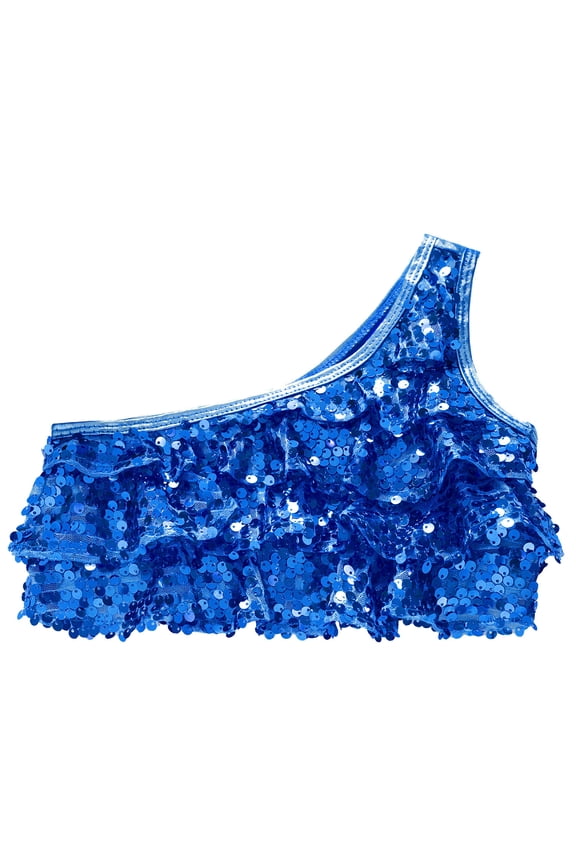 Big Girls Sparkle Dance Vest Top Athletic Shirts Sleeveless Cami Vest Hip Hop Jazz Dance Costume Camisole Royal Blue 4