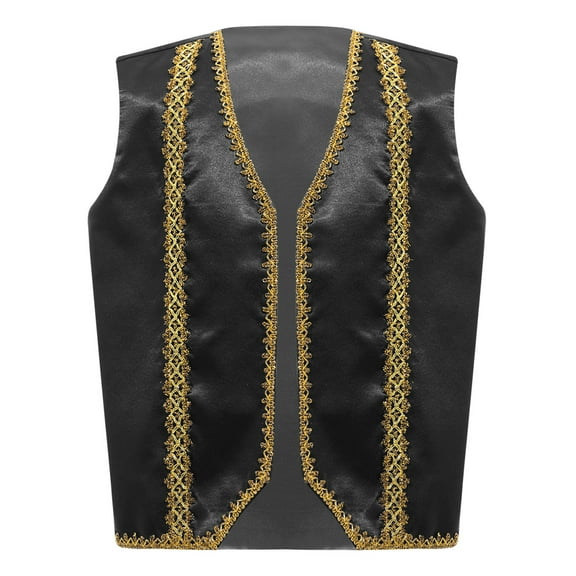 TSSOE Boys Arabian Prince Vest Open Front Medieval Waistcoat for Carnival Party Dress Up Black 12