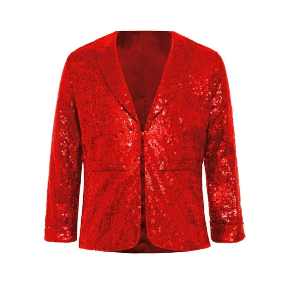 TSSOE Boys Girls Christmas Shiny Sequins Long Sleeve Lapel Jacket Coat Jazz Latin Disco Street Dance Clothes Red 16