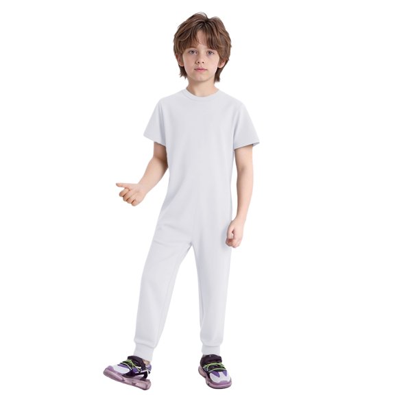 TSSOE Boys Girls Zip Back Long Leg Romper Autism Anti-strip Jumpsuit Special Needs Adaptive Clothing For Kids White 6