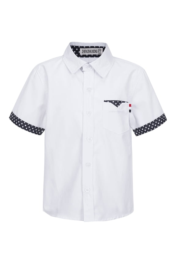 Boys Polka Dots Print Sleeves Button Down Shirts Student Boys School Uniform Oxford Dress Shirt White 110