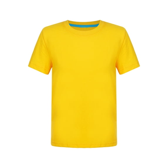 TSSOE Boys Solid Color Short Sleeve T-shirt Kids Summer Casual Crewneck Tee Tops for Outdoor Playwear Yellow 120