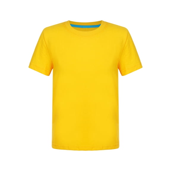 TSSOE Boys Solid Color Short Sleeve T-shirt Kids Summer Casual Crewneck Tee Tops for Outdoor Playwear Yellow 140
