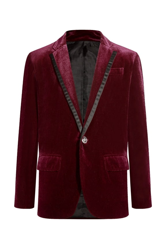 Boys Velvet Sport Blazer Classic Fit Lapel Suit Jacket Single Breasted Outerwear Coat Burgundy 14
