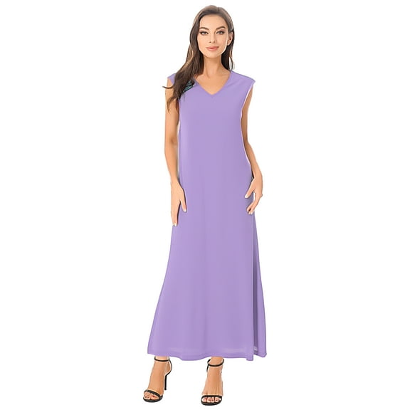 TSSOE Casual Dresses for Women V Neck Sleeveless Solid Color Loose Fit Swing Summer Dresses Lavender S