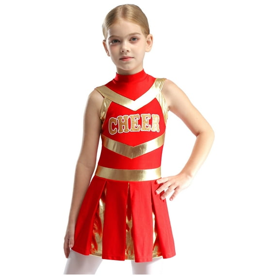 TSSOE Cheer Leader Costumes for Girls Sleeveless Cheer Letter Print Uniform Dance Dress for Party Clothes Red 10