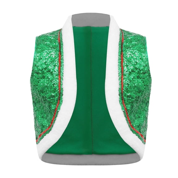 TSSOE Child Girls Boys Santa Elf Waistcoat Sleeveless Sequins Velvet Trim Vest for Christmas School Show Green 16