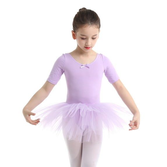 TSSOE Child Little Girls Cotton Ballet Tulle Tutu Dress Ballerina Dance Leotard Performance Costumes Purple 2-3