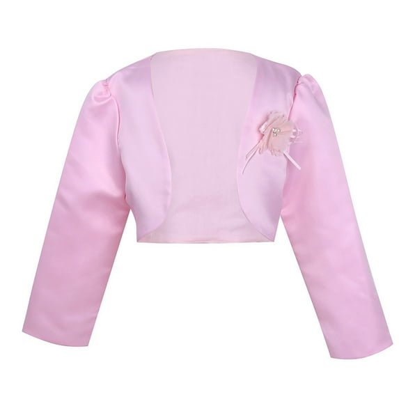 TSSOE Flower Girls' Bolero Cardigan Long Sleeve Satin Shrug Sweaters Wedding Party Bridesmaid Flower Dress Cover Up Pink 18-24 Months