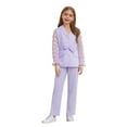 thumbnail image 1 of TSSOE Girl's 2 Piece Outfits for Wedding Party Button Blazer Jacket with Elastic Pants Formal Wear Dressy Suit Set Purple 3-4, 1 of 5