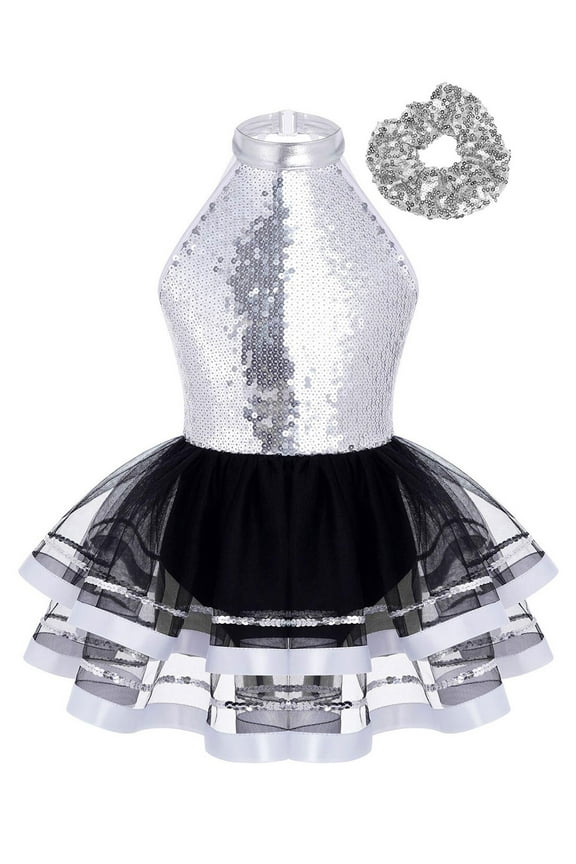Girl's Sequins Camisole Sparkle Hip Hop Jazz Dance Outfits Ballroom Gymnastic Costume Modern Dancewear Silver 4