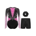 thumbnail image 1 of TSSOE Girls 3-Piece Gymnastic Leotards Gradient Rhinestones Sparkling Ballet Dance Outfit with Shorts Set Hot Pink 8, 1 of 7