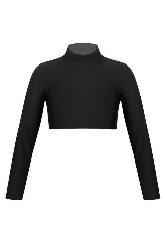 Girls Athletic Tshirt Long Sleeve Cheerleading Turtleneck Crop Top for Dancing Yoga Gymnastic Performance Workout Black 14