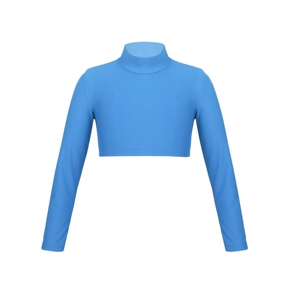 TSSOE Girls Athletic Tshirt Long Sleeve Cheerleading Turtleneck Crop Top for Dancing Yoga Gymnastic Performance Workout Blue 6