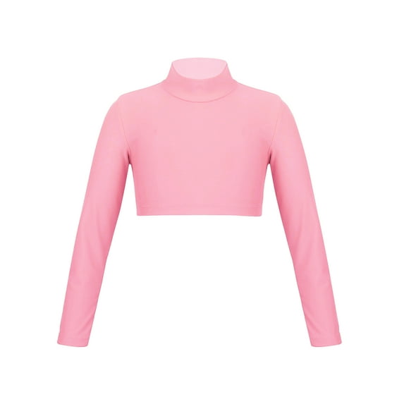 TSSOE Girls Athletic Tshirt Long Sleeve Cheerleading Turtleneck Crop Top for Dancing Yoga Gymnastic Performance Workout Pink 10