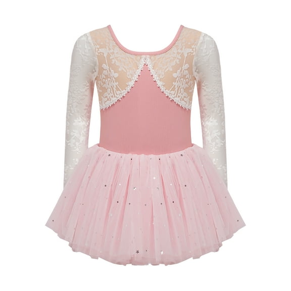 TSSOE Girls Ballet Leotard Dress Gymnastics Dance Set Lace Trim Athletic Tutu Skirt Modern Dancewear Pink 7-8