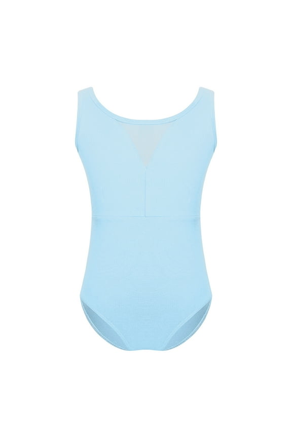 Girls Basic Cotton Leotard Gymnastics Ballet Dance Unitard Workout Gym Yoga Bodysuit Dancewear Light Blue 110