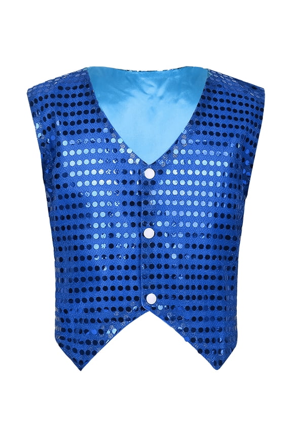 Girls' Boys' Glittery Sequined Vest Jacket Hip-Hop Street Dance Wear Stage Performance Blue 140
