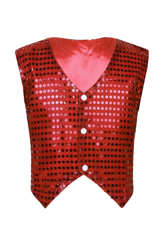 Girls' Boys' Glittery Sequined Vest Jacket Hip-Hop Street Dance Wear Stage Performance Red 110