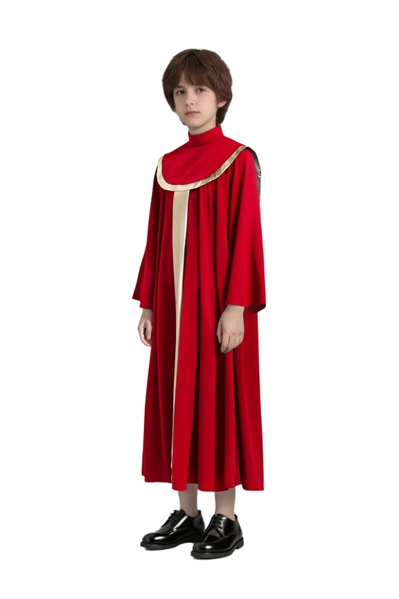 Girls Boys Metallic Color Block Praise Dance Dress Long Sleeve Judge Baptism Church Choir Robe Graduation Gown Red 8