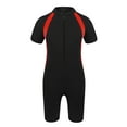 thumbnail image 1 of TSSOE Girls Boys One-Piece Short Sleeve Zippered Shorty Wetsuit Swimsuit Rashguard Sun Protection Black 10, 1 of 7