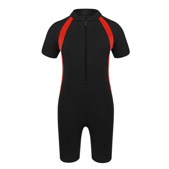TSSOE Girls Boys One-Piece Short Sleeve Zippered Shorty Wetsuit Swimsuit Rashguard Sun Protection Black 8