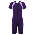 thumbnail image 1 of TSSOE Girls Boys One-Piece Short Sleeve Zippered Shorty Wetsuit Swimsuit Rashguard Sun Protection Purple 12, 1 of 7