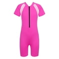 thumbnail image 1 of TSSOE Girls Boys One-Piece Short Sleeve Zippered Shorty Wetsuit Swimsuit Rashguard Sun Protection Rose Red 8, 1 of 7