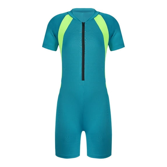 TSSOE Girls Boys One-Piece Short Sleeve Zippered Shorty Wetsuit Swimsuit Rashguard Sun Protection Sky Blue 10