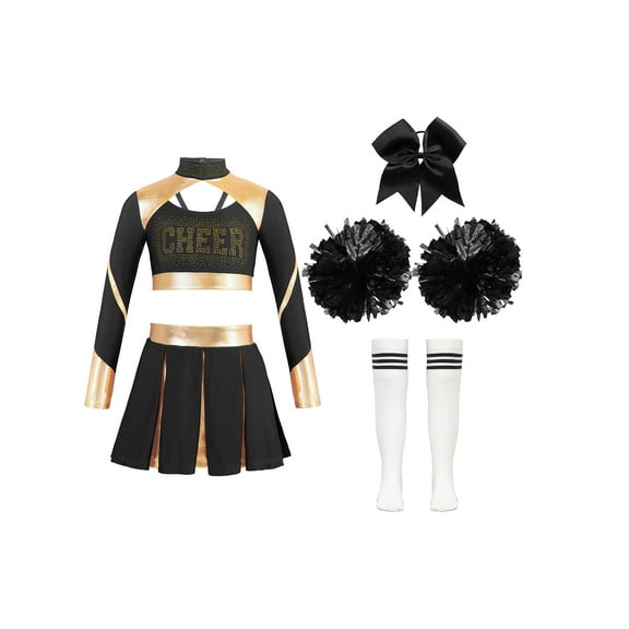 TSSOE Girls Cheer Leader Costume for Teens Stage Performance Cheerleading Outfit Sparkly Cheer Uniform Black 10